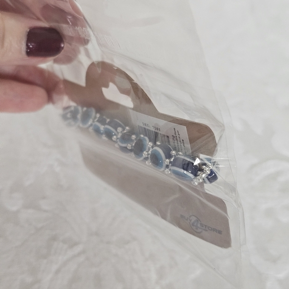 Blue Evil Eye And Hamsa Hand Bracelet with Silver Accents- New In Package - Picture 3 of 6